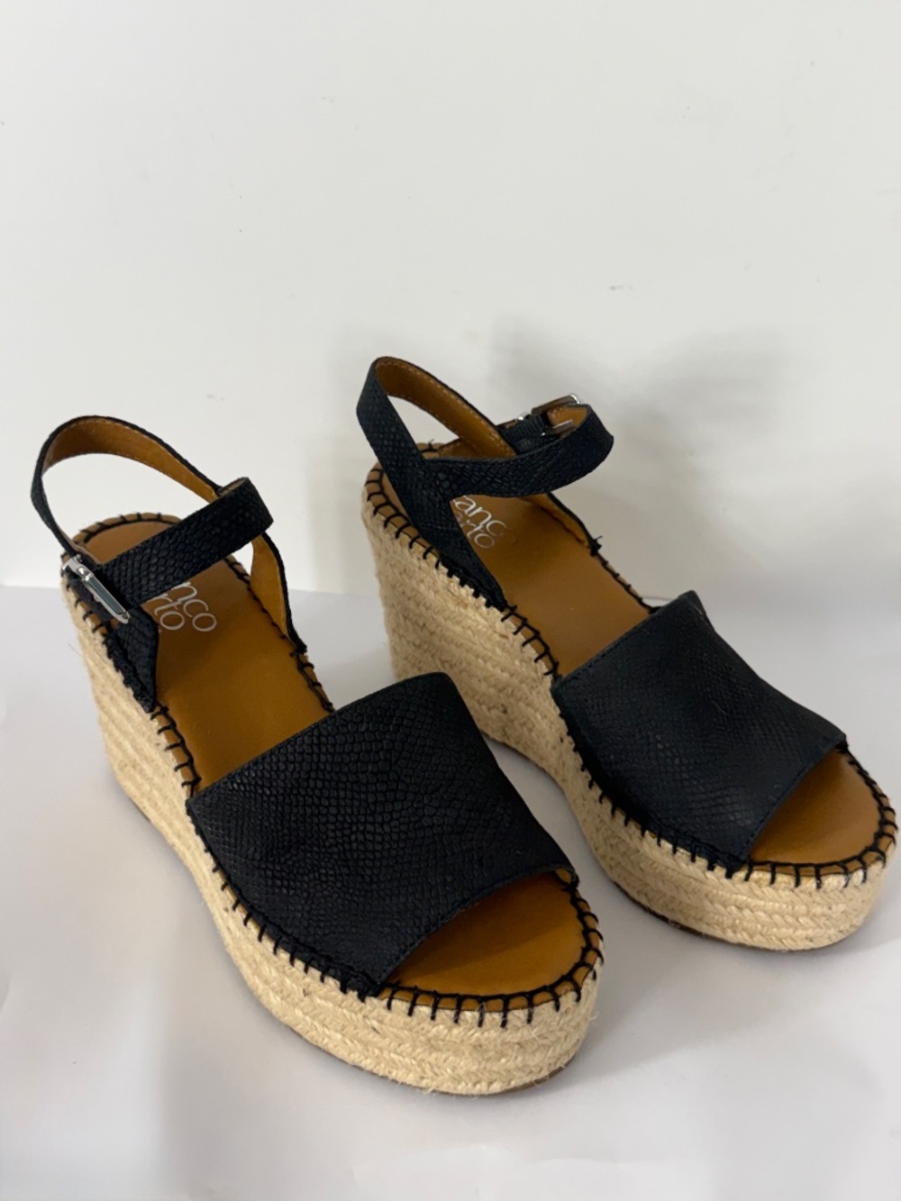 Franco Sarto Takara Black Wedge Espadrilles Sandals Jute Heel Size 6